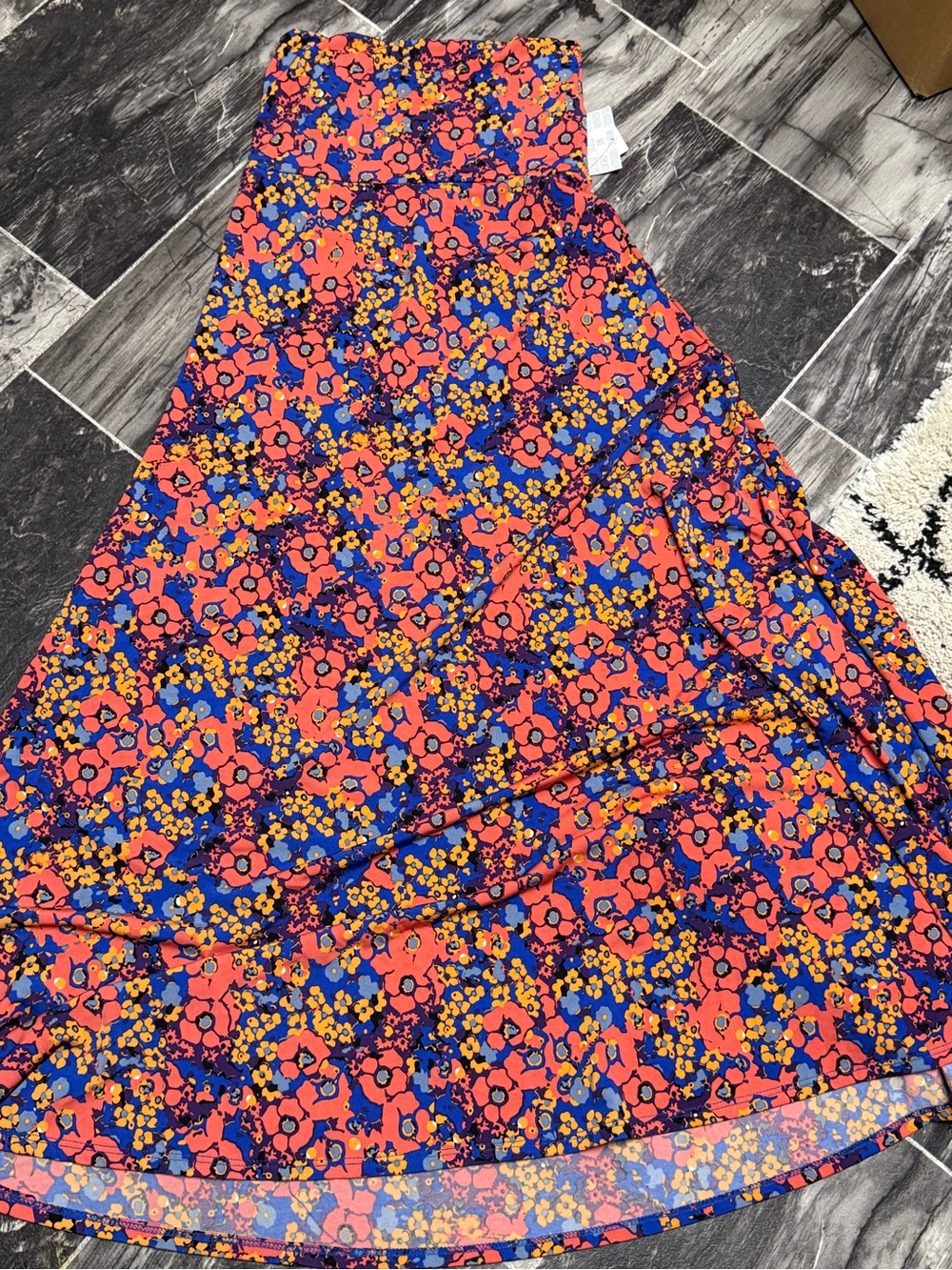 Floral A-Line Maxi Skirt in Coral & Blue size XXS